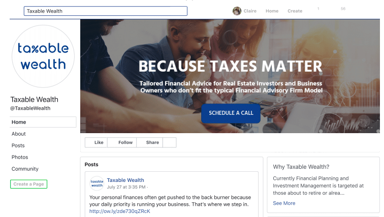 marketing makeover financial advisor Facebook Business page