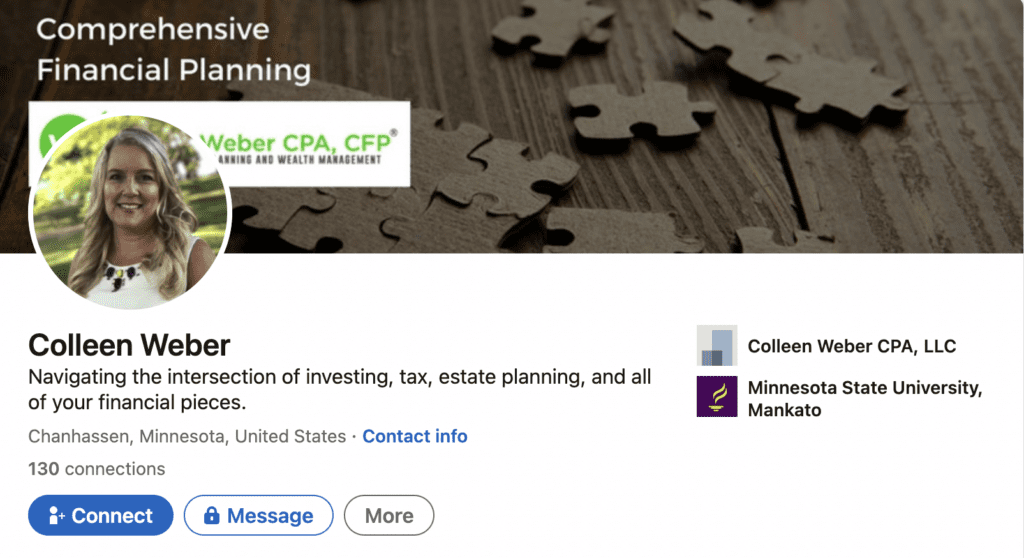 Colleen Weber LinkedIn bio